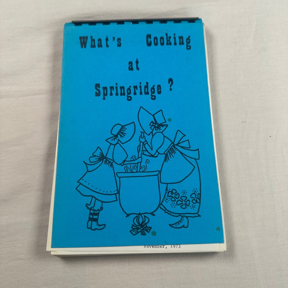 Vintage 1973 What's Cooking at Springridge Community Cookbook Spiral Bound Blue
